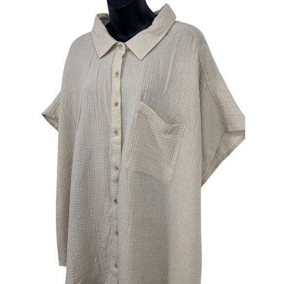 Torrid Plus 5 5X Cotton Gauze Dolman Short Sleeve Shirt Button Down Beige New - Picture 3 of 8
